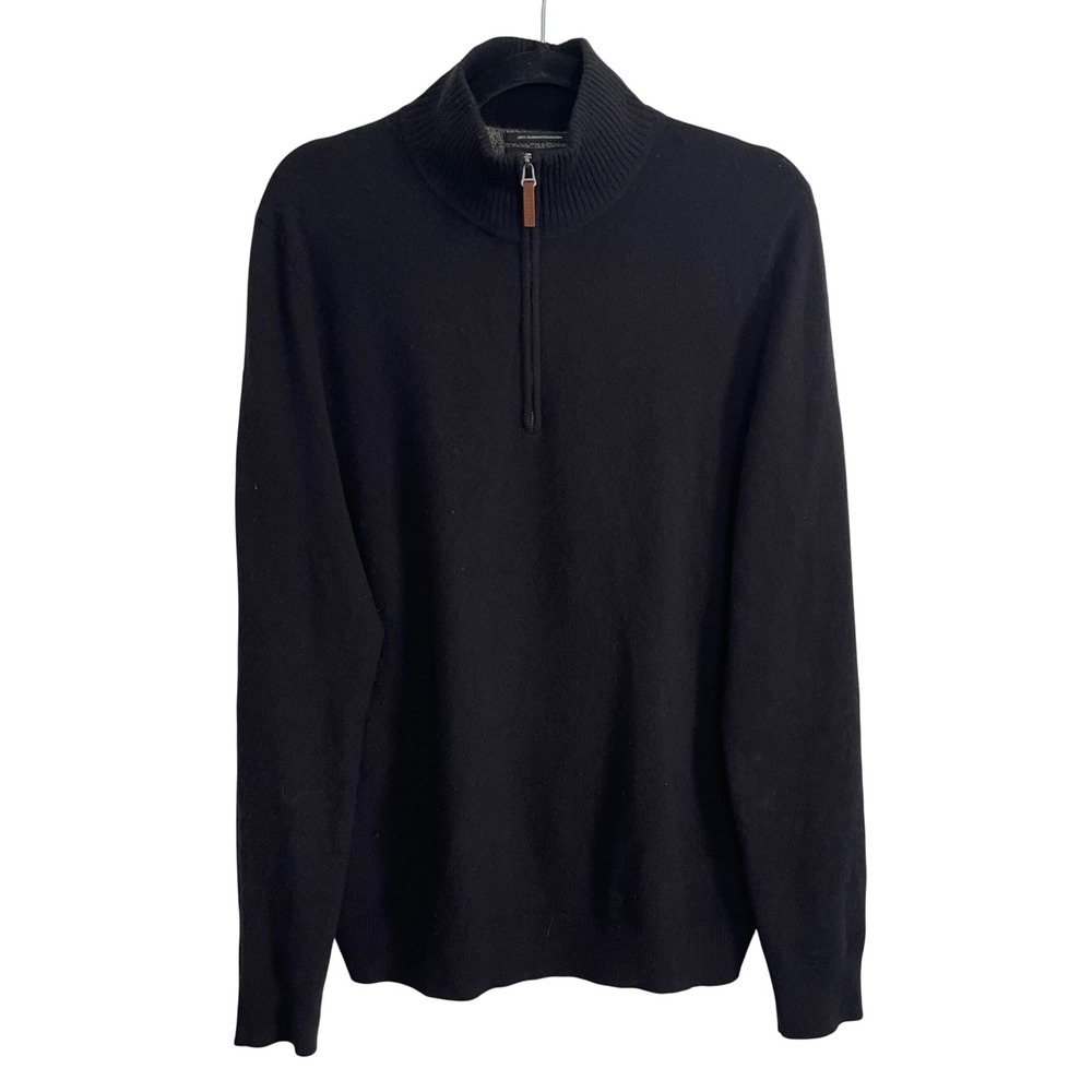 Nordstrom Mens Shop Black 100% Cashmere Quarter Zip Sweater MV323182MN Medium